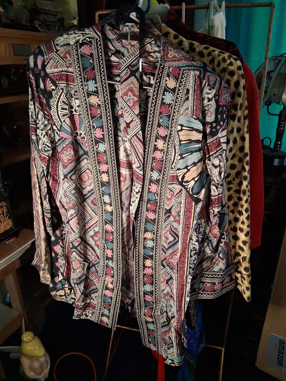 Printed Boho-Style Blazer Jacket - With Belt